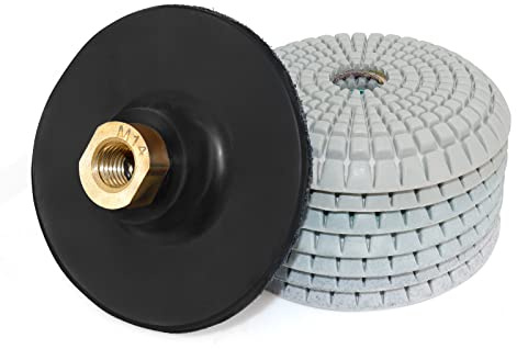 4inch Arc Bowl-shape Water Soft Grinding Sheet Discs Set Wet Convex Concave Polishing Pads Grit 50-3000 for Granite Concrete Marble, with Joint Sticky Disk (Grinding Discs + M14 Joint Sticky Disk)
