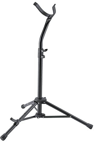 K&M 144/1 Bariton-Saxophonständer Schwarz Stahl - Verstellbarer unterer Anlagebügel - Höhe bis 91,5 cm einstellbar