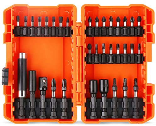 BRIMIX 34 pcs juego de puntas de destornillador profesional de acero S2, phillips, torx, plano, cuadrado, portabits, llave de vaso y tuercas hexagonal. Vástago de impacto para taladros