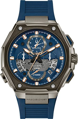 Bulova PRECISIONIST Herren Chronograph Silikonarmband in der Farbe Blau, Durchmesser: 45cm, 98B357