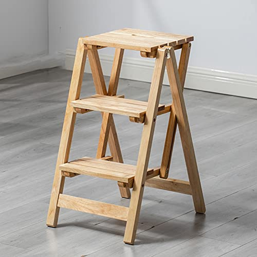 LUDIST 3 Steps Stools Folding Ladders Stool for Indoor and Outdoor Wooden Ladders Small Foot Stools Wood Portable Stepladder Shoe Bench/Flower Rack
