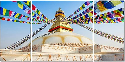 Boudhanath Stupa Kathmandu Nepal Prayer Flags Large Wall Art Decor Canvas Wall Art Paintings Pictures for Bedroom Above Bed Living Room Decoration Office Artwork 3 Piece