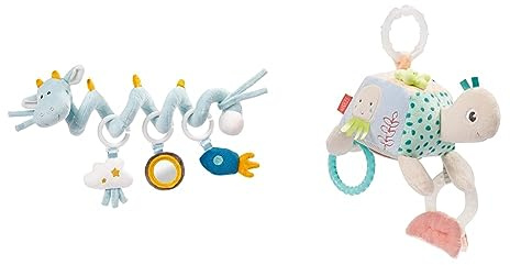 Fehn Activity Spirale Drache - Kinderwagen Spielzeug zum Fühlen und Greifen & Activity Spielzeug Schildkröte - Kinderwagen Motorikspielzeug