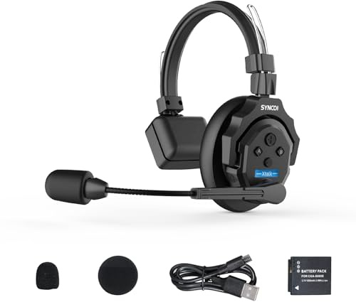 SYNCO Wireless Intercom Headset System, XTALK X1 2.4GHz Full Duplex Wireless Headset with 24H 1148FT Team Communication Real-time Monitoring（1PC）