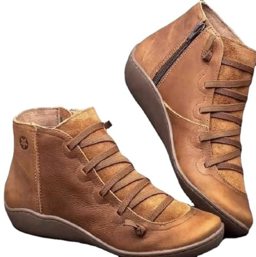 Ulalaza Bottines imperméables en cuir PU pour femme - Bottines de combat confortables et imperméables - Fourrure chaude - À enfiler - Classiques - Mode - Plusieurs couleurs - Bottes d'hiver