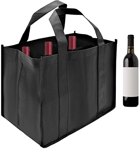 FORYNXHWIN Flaschentasche, Bottle Bag für 6 x 1,5 Liter Flaschen, Reißfester Flaschenkorb mit Trennwänden, Schwarz Getränketasche für Bierflaschen Weinflasche Wasserflaschen - 28 x 26 x 17cm