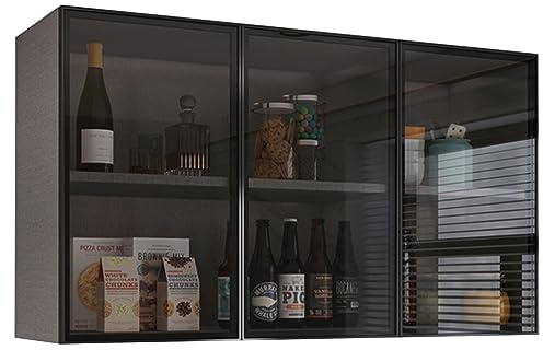 ATHUAH Wall Cabinet, Kitchen Wall Cabinet With Glass Door, Over The Toilet Storage, Living Room, Kitchen, Cupboard (Black, 90 * 32 * 60CM)