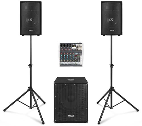 VONYX VX1015BT 2.1 Active PA System Package with Bluetooth PA Mixer and Active Subwoofer | Ideal for Medium Venues | USB-to-PC Recording, 15-inch Subwoofer, Dual 10-inch Speakers