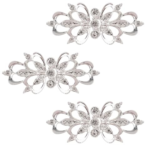 WANDIC Cloak Clasp Fasteners, 3 Pair 6 * 2.6 CM Cape Clips with Rhinestone Vintage Snap Sweater Buttons for Clothing Sweater Shawl