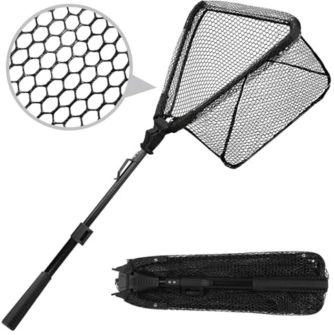 wiipara Angelkescher Gummiert Teleskop 90cm – Klappbar & Kompakt Unterfangkescher für Forelle & Barsch – Stabiler Watkescher & Kajak Kescher mit Gürtelclip – Leicht & Fischschonend, Schwarz
