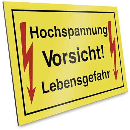 PRIMUS-PRINT – 1er Set- Vorsicht Hochspannung Lebensgefahr Schild – Warnschild für Elektrobereiche – Hochwertiger Aluminium Verbund oder Hartschaum – 20x30 cm – UV-beständig und wetterfest