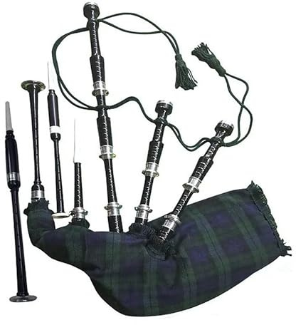Tartancity Spielbarer Dudelsack in voller Größe, traditioneller schottischer Hochland-Dudelsack mit Tragetasche, schwarzes Palisander-Finish, silberfarbene Halterungen, Übungschanter