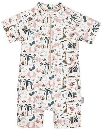 Sterntaler Schwimmanzug Safari – Badebekleidung für Jungen – Einteiler Kurzarm – UV-Schutz 50+ Schwimmanzug mit Windeleinsatz bis Größe 86/92 – Baby und Kinder Bademode – Farbe Ecru, Größe 92