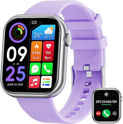 Hwagol Smart Watch (Answer/Make Calls), 1.85 Fitness Tracker, Smartwatch Heart Rate/Sleep Monitor/Pedometer/Calories, 140+ Sports Modes, Waterproof Women's Men's Fitness Watch for Android iOS