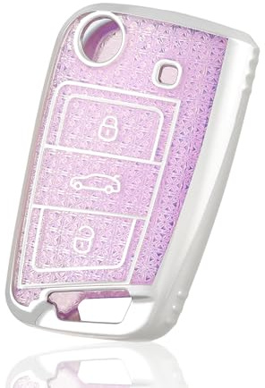 OFF WE GO Autoschlüssel Hülle für VW Schlüssel Hülle Schlüsselhülle Cover für VW Golf 7 Polo Skoda Octavia Tiguan MK7 Jetta Seat Leon Fabia Ibiza Fabia Superb Schlüsselcover Schutz Gehäuse, Violett