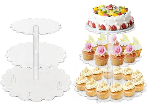 Alzata per cupcake a 3 ripiani in acrilico, design traforato, supporto per torte, macaron, biscotti, caramelle, buffet, dessert, piatto con base per baby shower, compleanno, matrimonio
