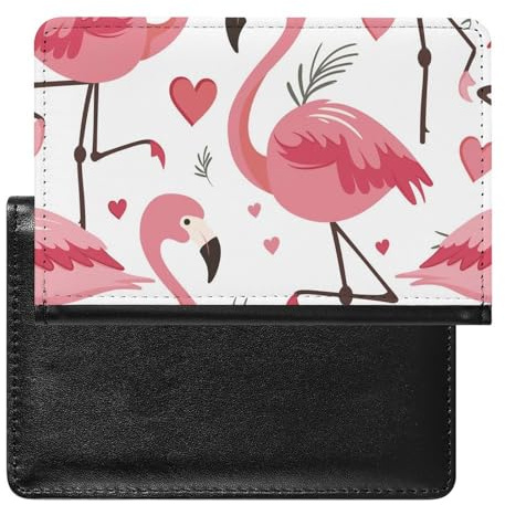 XJLAPWS Reisepasshülle Etui Pinke Flamingo Vögel Herzen Muster Pu Leder Reisepasshülle Mit Kartenschlitz