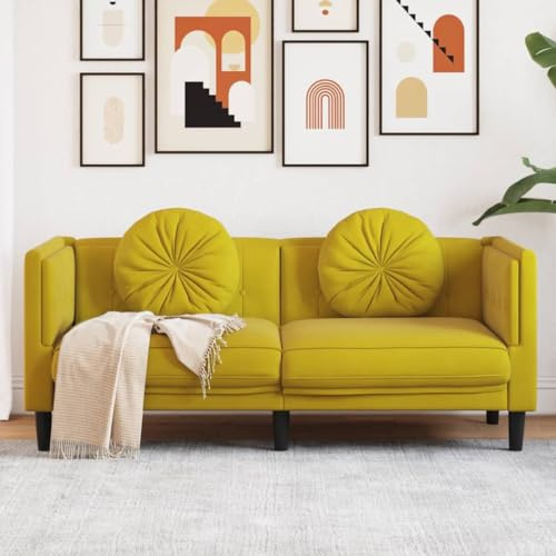 Willood 2-Sitzer Sofa mit Kissen Couch für Wohnzimmer,Wohnzimmersofa Wohnzimmermöbel Gelb Samt