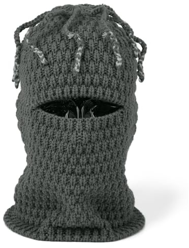 CLAPE Distressed Balaclava Sturmmaske mit Dreadlocks Warme Strickmütze | Winddicht,Gestrickte,Elastisch,Faltbar,Unisex Skimaske Wintermütze für Ski,Snowboard,Outdoor,Radfahren,Kaltes Wetter