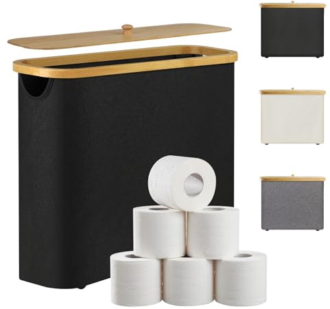 Sampoes Rangement Papier Toilette, Rangement Salle de Bain avec Bambou Boite, Rangement Toilette pour 9 à 12 Rouleaux, Corbeille Porte-Papier Toilette
