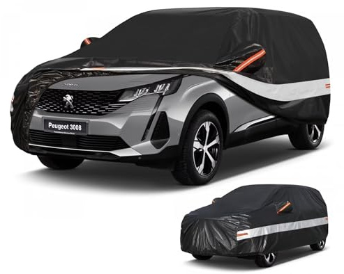 Holthly Funda Coche Exterior SUV para Peugeot 3008(2009-2025),Funda Coche 10 Capas de Protección,Cubre Coche 100% Impermeable,Antipolvo,Cortaviento,Impermeable a la Lluvia,Protección UV.