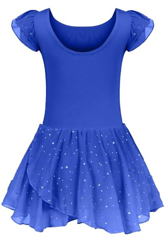 trudge Mädchen Ballettkleidung Ballettkleid mit Rüschenärme und Tutu-Rock | Mädchen Baumwolle Tanzkleid mit Glitzer Rock - Kinder Ballett Trikot für Tanzen Gymnastik Training