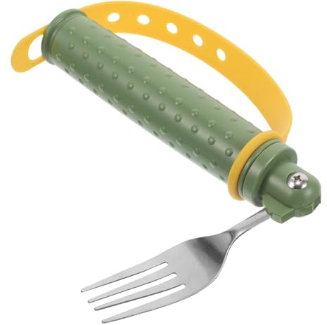 Healvian Utensilios para Comer Ergonómicos de Acero Inoxidable y Silicona, Tenedor y Cuchara Adaptados para Personas Discapacitadas y Mayores, Diseño Fácil de Limpiar