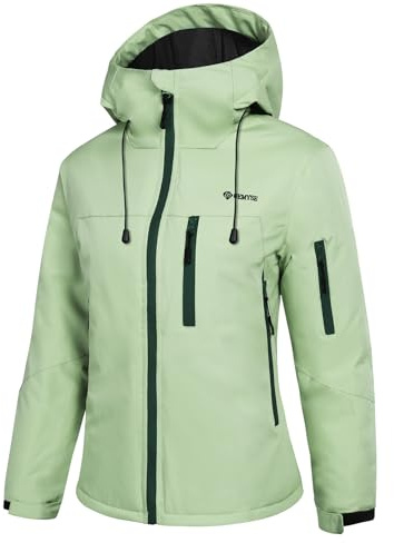 GEMYSE Damen Skijacke mit Integrierten Schultergurten Warme Winterjacke Wasserdicht Winddicht und Atmungsaktiv Schneejacke für Aktivitäten im Freien(Hellgrün,S)