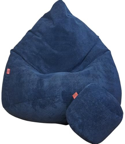 Slevobox Sitzsack mit Hocker Marineblau 95x95x120 cm - XXL Sitzsack Erwachsene mit Füllung - Schlafzimmer und Wohnzimmer Möbel - Samt Indoor Sitzsäcke - Bean Bag - Lounge Sessel