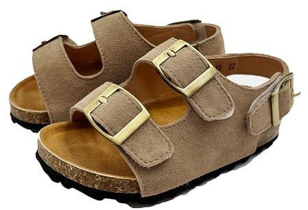 Kids Toddler Sandals Boys Girls Cork Footbed Sandal Comfort Double Buckle Slip On Slippers with Adjustable Back Strap (Apricot, Toddler, 5, Numeric Range, US Footwear Size System, 5.5, Medium)