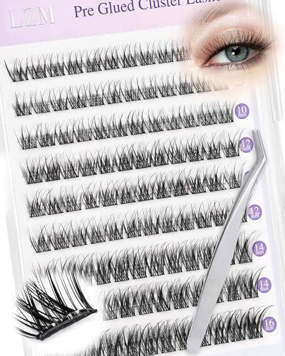 LZM Ciglia Finte Ciuffetti Autoadesive C Curl Pre-Incollate Ciuffetti Ciglia Finte Non Richiede Colla Kit Lash Extension Con Pinzette Pre Glued Cluster Lashes (ZH16)