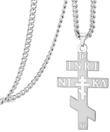 EUEAVAN Collar con cruz ortodoxa rusa IC XC NIKA Cruz oriental Colgante de Jesucristo Amuleto bizantino griego Joyería cristiana religiosa retro Regalo católico para mujeres y hombres (Plata 2)