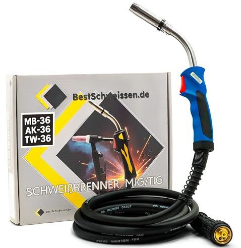 Chalumeau de soudage MIG MAG MB-36 Poste à souder au gaz de protection 4 m/5 m Tuyau Euro 320 A Poignée refroidie au gaz Bestschweissen.de (5 m)