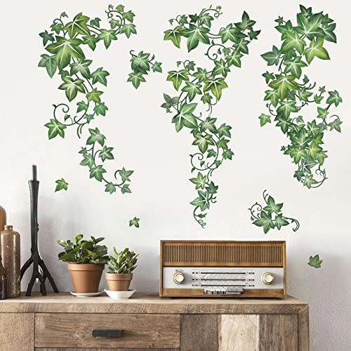 Green Vine Leaves Wall Decals Hanging Evergreen Ivy Plants Wall Stickers Living Room Bedroom Office Wall Decor