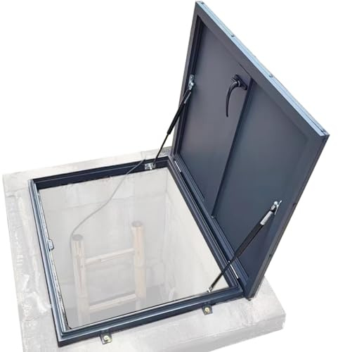 Claraboya Techo de Aluminio, Tragaluz de Techo con Manija de Bloqueo, Puerta Antirrobo de Acero, Claraboya Cubierta con Tapa de Acceso de Emergencia, Tapa de Pozo(Black,80x80cm/32x32in)