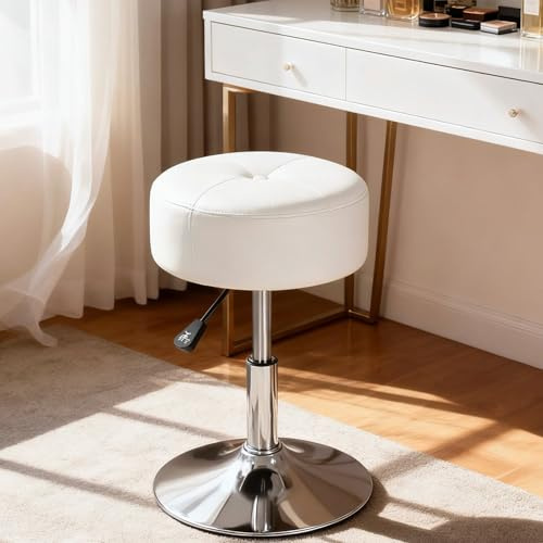 HOOBRO Tabouret de Bar Pivotant Réglable en Hauteur, Tabouret de Coiffeuse, Tabouret de Maquillage, Tabouret de Cuisine, Pied en métal, pour Chambre, Cuisine, Salon, Bureau, Blanc EWT60BY01