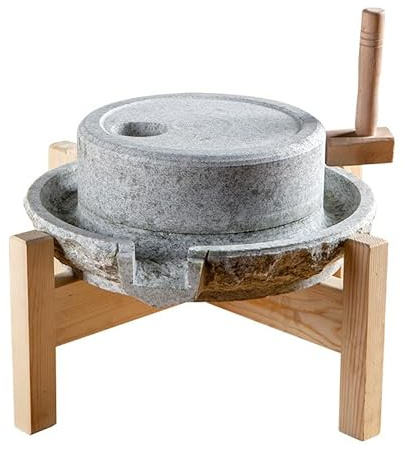 Hand Grain Mill Grinder, Natural Stone Millstone, 20x30cm, Antique, Stone Grainer Mill with Wooden Frame, Dry/Wet Mills,Stone Grain Mill, for Grain Bean Barley Spice