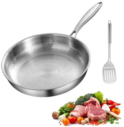 JIABAOZ Titanium Hammered Pan Pro, Pan de Titanio Antiadherente con Tapa, Sartén Martillada de Titanio Puro Pletefull, Sin Revestimiento para Estufas y Inducción (26CM,NO Lid)