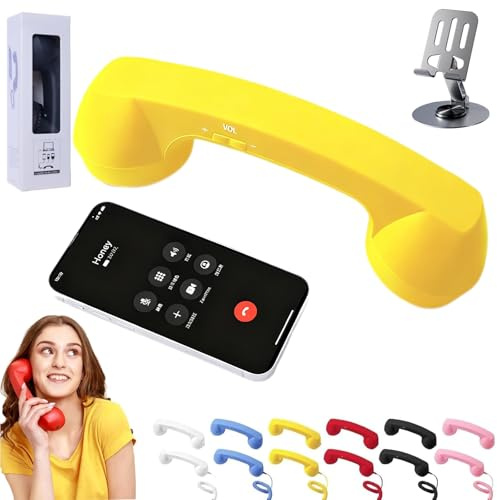 NNBWLMAEE Retro Phone Handset, Vintage Wired Handheld Cell Phone Receiver with Microphone, Bluetooth/Type-C Retro Telephone Style Landline Handle Receiver Cell Mobile Phones (Bluetooth,Yellow)