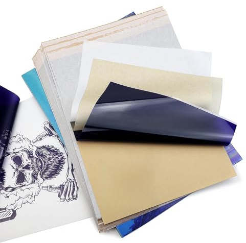 Biomaser 100 Fogli Carta per Trasferimento Tatuaggi A4 Carta Tattoo Transfer Paper A4 Carta per trasferimento di stencil termica per tatuaggi Carbon Tracing Paper