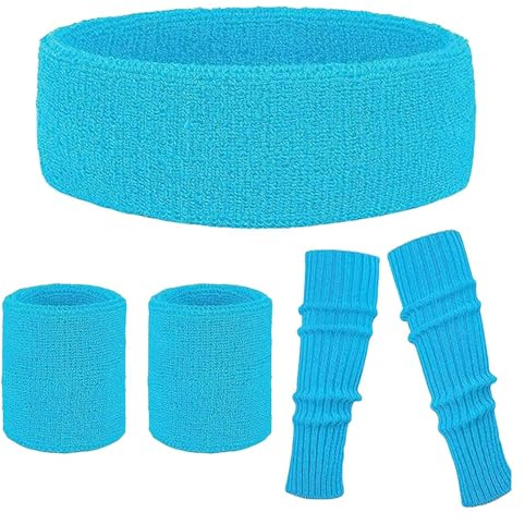 3-teiliges Neon 80er Jahre Schweißband-Set - Stirnbänder, Armbänder und Beinwärmer Sportzubehör für Retro-Partys und Training | Perfekt für Laufen, Yoga, Fitness, Schulveranstaltungen und Themenevent