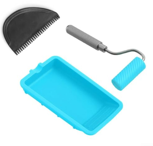 Set di pennelli a rullo in silicone con vassoio per vernice, kit di 3 strumenti riutilizzabili per pittura per uso domestico e commerciale, design in silicone e lega di alluminio, facile da pulire