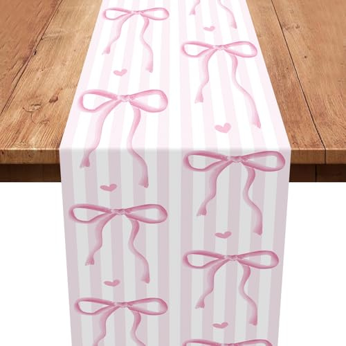 Rosa Weiß Tischdeko,Schleife Tischläufer Party Dekorationen für Geburtstag | Einschulung Hochzeit Baby Shower Party Tischdecke Esstisch Tischdekoration für Mädchen Schleifen Deko 180 x 35cm