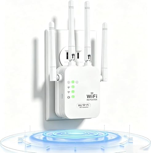 WiFi Extender Booster for Home, Dual Band 2.4GHz/5GHz WiFi Extender with Ethernet Port, 4 High Gain Antennas, WiFi Booster Wireless Repeater with Repeater/AP/Router Modes(Large)