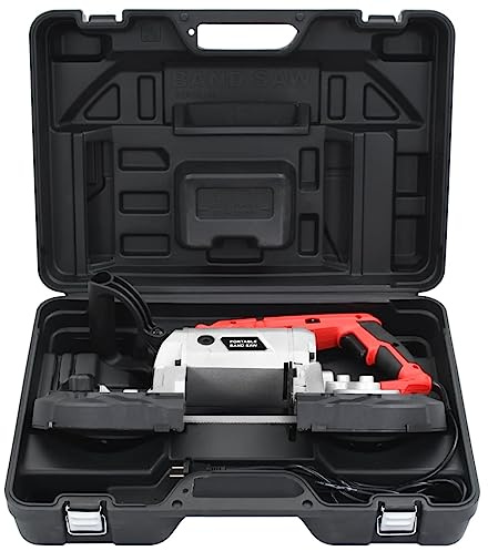 Sierra de cinta con soporte y maletín de transporte de acero, 1100 W de potencia, capacidad de 12,7 x 12,7 cm, luz de trabajo LED, velocidad ajustable para madera, metal, plástico