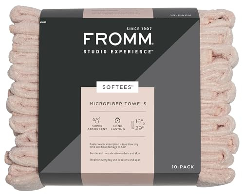 Fromm Softees Microfiber Salon Hair Towels for Hairstylists, Barbers, Spa, Gym in Light Pink, 16 by 29, 10 count Perfect Hair Care Towel for Drying Curly, Long, Wavy Hair