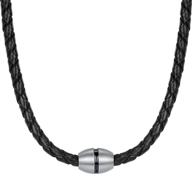 True Rebels Herren-Kette Echtleder schwarz Edelstahl 48 cm - Lederkette Mann mit Magnetverschluss - Lederhalskette Männer Schmuck Halskette