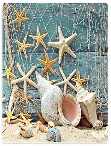 YISUMEI Decke 150x200 cm Kuscheldecken Sanft Flanell Weich Fleecedecke Bettüberwurf Strand Seestern Shell Holz Netzwerk