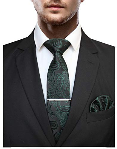 JEMYGINS Graziös Paisley Elegant Herren Krawatte und Einstecktuch mit krawattenklammer Sets