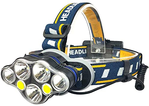 SHAMS LAMPE FRONTALE PUISSANTE, LAMPE TORCHE LED RECHARGEABLE | LAMPE FRONTALE LED AVEC 7 LED - CREE XML-T6 | PLUSIEURS MODES D’ÉCLAIRAGE | AVEC CHARGEUR ET 2 BATTERIES | ÉTANCHE | ANTICHOC